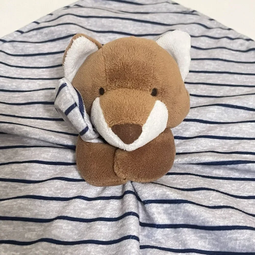 Carter's Just One You Gray Striped Fox Security Blanket Lovey Lovie Blankie